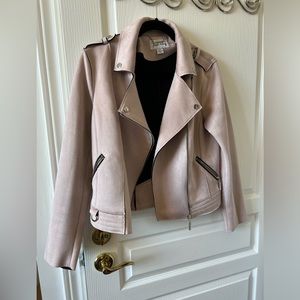 Women’s pink faux suede biker jacket